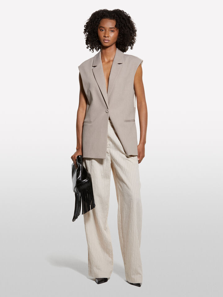 Cream white striped trousers - women's palazzo trousers - Creamy White | Sisley image number 1